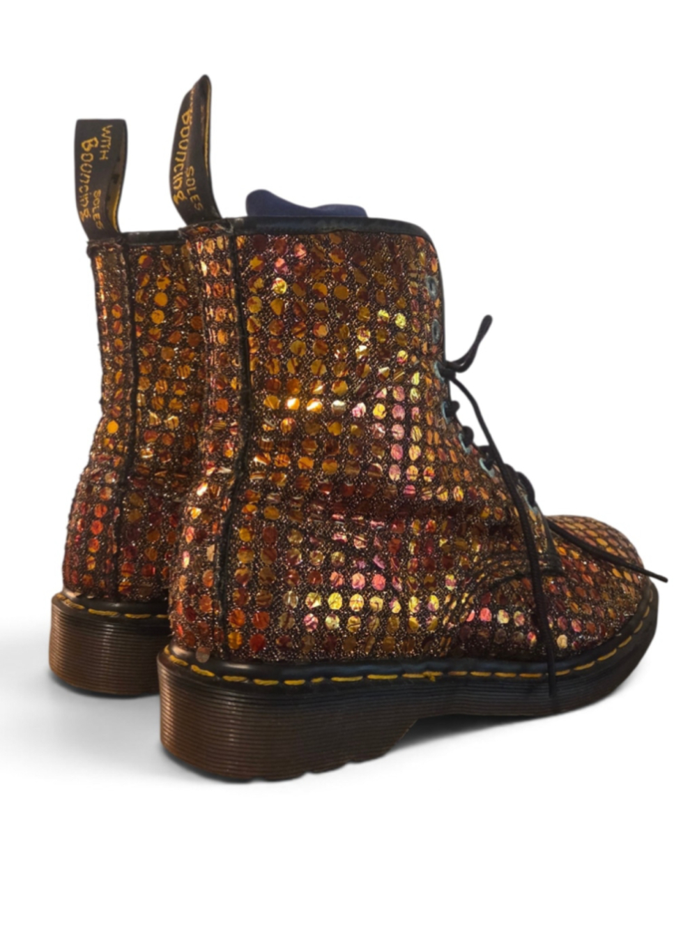 Dr. Martens Rare VTG 90s MIE Bronze Sequin Glitter Metallic Boots England 8 - Picture 11 of 17